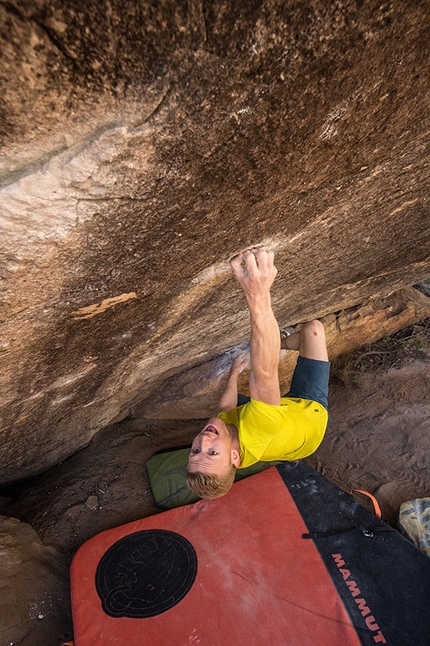 Jakob Schubert, Rocklands - Jakob Schubert climbing Pendragon 8A at Rocklands