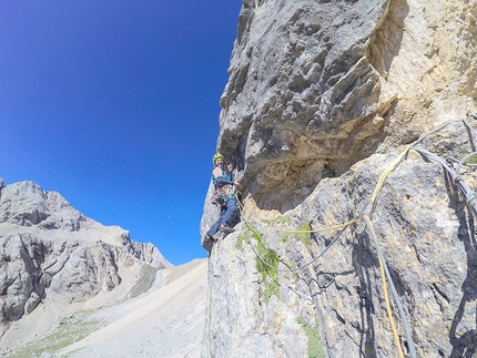 Federica Mingolla, Via della Cattedrale, Marmolada, Dolomiti, Nicolò Geremia - Nicolò Geremia climbing Via della Cattedrale, Marmolada, together with Federica Mingolla