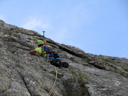 Val Torrone, Val Masino, Via Napoleone,  Manuele Panzeri, Giovanni Giarletta - Manuele Panzeri climbing pitch 6 of Via Napoleone in Val Torrone (Val Masino)