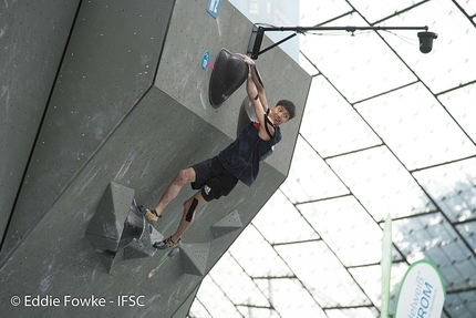 Bouldering World Cup 2017 - Jongwon Chon competing in the last stage of the Bouldering World Cup 2017 in Munich