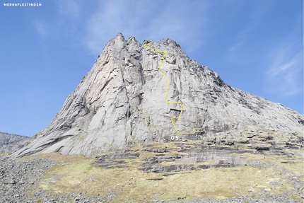 Loften, climbing, Norway, Guille Cuadrado, Gerber Cucurell, Pau Gómez, Jordi Esteve, Felix Queipo - Lofoten Islands: Merraflestinden Syv Veggen (480m 7+, Jordi Esteve, Guille Cuadrado, Gerber Cucurell 06/2017)