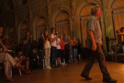 Arco Rock Legends 2017 - Standing ovation for Mike Kosterlitz at the Arco Rock Legends 2017. behind him the nominees Margo Hayes, Adam Ondra, Stefano Ghisolfi,  Janja Garnbret, Domen Škofic and Shauna Coxsey.