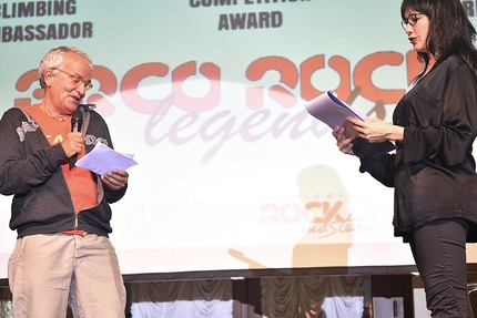 Arco Rock Legends 2017 - Giorgio Balducci, presidente della giuria, con Kay Rush, all'Arco Rock Legends 2017