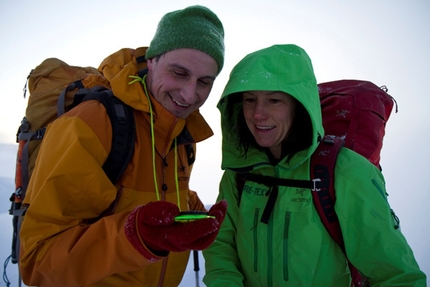 Ines Papert - Ian Parnell and Ines Papert using a compass to navigate off the mountain.