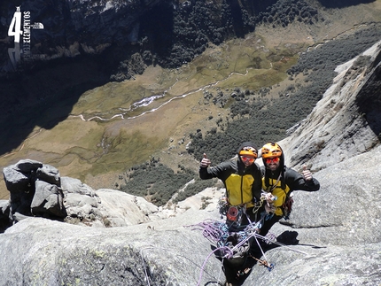 Peru, Iker Pou, Eneko Pou, Manu Ponce, Pedro Galán - Iker Pou and Eneko Pou climbing Zerain (8a/860 m) in the Quebrada Rurec valley