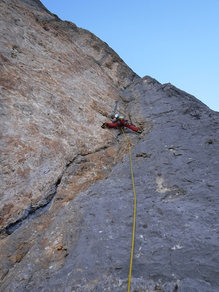 Aladaglar, Turkey, Zorbey Aktuyun, Muammer Yalcın - Zorbey Aktuyun and Muammer Yalcın climbing pitch 4 (7a) of  'Nessuno', Vay Vay, Aladaglar, Turkey