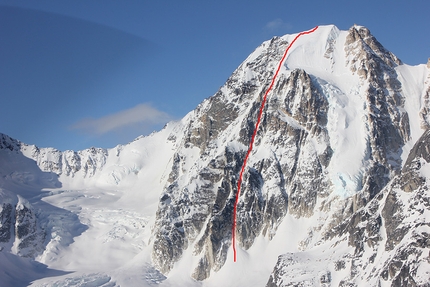 Revelation Mountains, Alaska, Gediminas Simutis, Frieder Wittmann - Revelation Mountains: Mephisto (8568) with the line of 'Langstrasse' (Gediminas Simutis, Frieder Wittmann 2017)