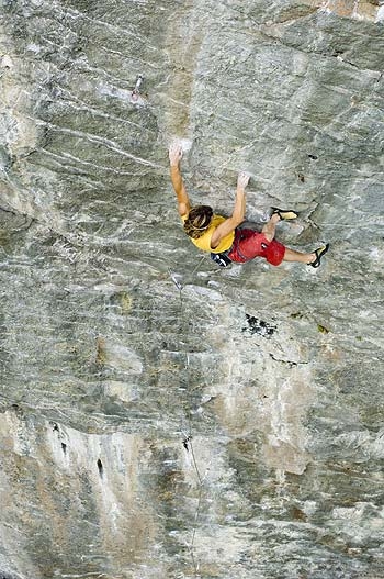 Alberto Gnerro, Gressoney, SS 26 - Alberto Gnerro making the first ascent of SS26 at Gressoney in Valle d'Aosta (08/2006). 