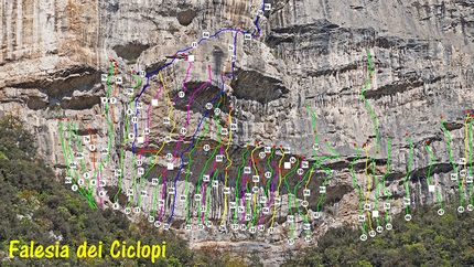 Scoglio dei Ciclopi, Rolando Larcher - Le vie d'arrampicata della falesia dei Ciclopi. 50 vie sportive dal 6b+ all’ 8b+, che vanno dal muro verticale a quello super strapiombante, con uno stile predominante di continuità e con un ventaglio di gradi medio-alti.