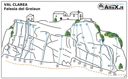 Gran Rotsa, Val Clarea, Valle di Susa - Le vie d'arrampicata nella falesia del Greisun, Val Clarea, Valle di Susa