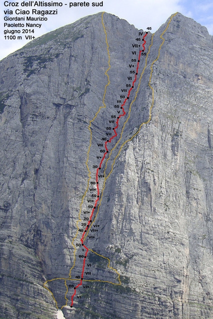 Maurizio Giordani, Dolomiti - Via Ciao ragazzi al Croz dell'Altissimo, Dolomiti di Brenta (Maurizio Giordani - Nancy Paoletto 06/2014)