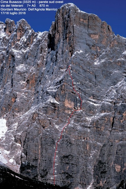 Maurizio Giordani, Dolomiti - Via dei Veterani, Cima Busazza, Civetta (Maurizio Giordani - Manrico Dell’Agnola, 17/18/07/2016)