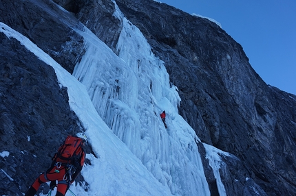 Gnadenlos, Ortler, Daniel Ladurner, Johannes Lemayer, Herbert Plattner - During the first ascent of 'Gnadenlos', Ortler NW Face (Daniel Ladurner, Johannes Lemayer, Herbert Plattner)