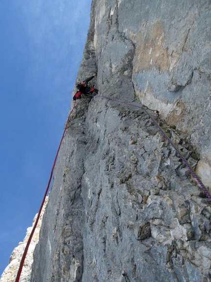 Captain Sky-hook, Civetta, Dolomites - Alessandro Baù and Nicola Tondini during the first winter ascent of Captain Sky-hook, Civetta, Dolomites