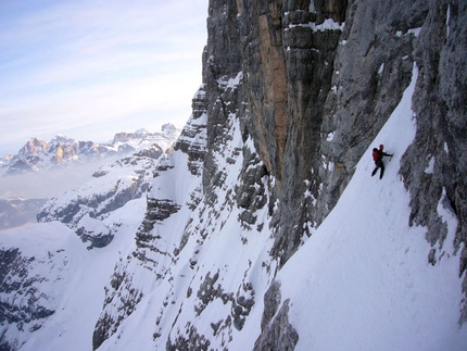 Captain Sky-hook, Civetta, Dolomites - Alessandro Baù and Nicola Tondini during the first winter ascent of Captain Sky-hook, Civetta, Dolomites