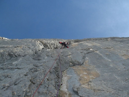 Captain Sky-hook, Civetta, Dolomites - Alessandro Baù and Nicola Tondini during the first winter ascent of Captain Sky-hook, Civetta, Dolomites