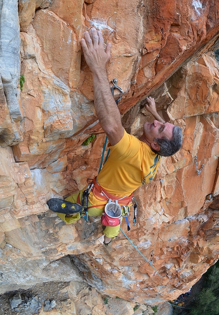 Cuba, Sardinia, crag, climbing, Quirra - Maurizio Oviglia climbing Buena Vista Social Club (7b+) at the crag Cuba in Sardinia