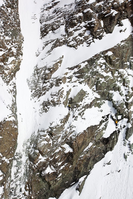 Matterhorn - South Face - 13/03/2010 Marco and Hervé Barmasse during the first ascent of their new route up the South Face of the Matterhorn