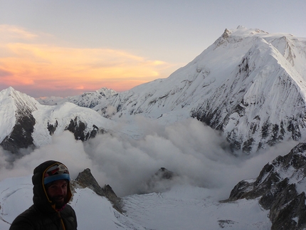 Larkya Main, Himalaya, Giorgi Tepnadze, Bakar Gelashvili, Archil Badriashvili - Larkya Main, Himalaya: Manaslu and Bakar, seen from Camp 2 at 6047 m