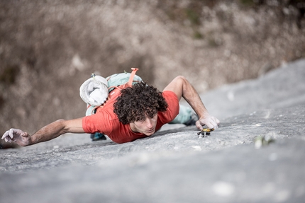 Peter Moser, Celva, Roberto Bassi  - Peter Moser making the first ascent of the climb 'Progetto Bassi' at Celva (TN)