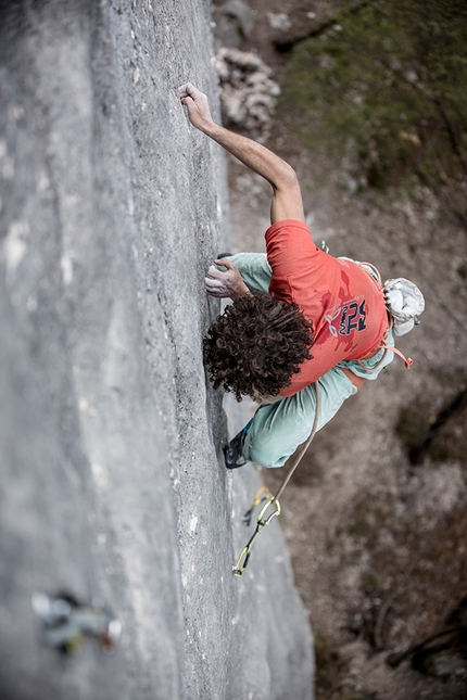 Peter Moser, Celva, Roberto Bassi  - Peter Moser making the first ascent of the climb 'Progetto Bassi' at Celva (TN)