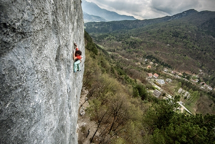 Peter Moser, Celva, Roberto Bassi  - Peter Moser making the first ascent of the climb 'Progetto Bassi' at Celva (TN)