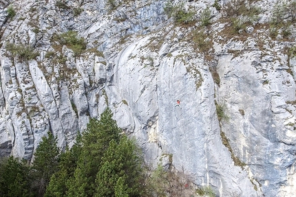 Peter Moser, Celva, Roberto Bassi  - The historic crag Celva (TN) and Peter Moser making the first ascent of the climb 'Progetto Bassi'