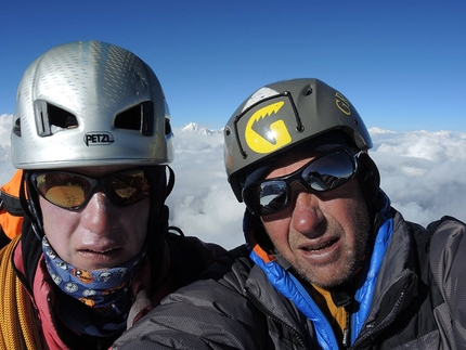 Phungi Peak, Himalaya, Nepal, Yury Koshelenko, Aleksei Lonchinskii - Selfie: Aleksei Lonchinskii and Yury Koshelenko il 29/10/2017, during the first ascent of Phungi Peak (6538 m), Himalaya, Nepal