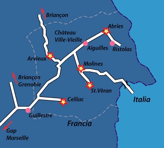 Queyras, sci fondo, Francia - La mappa del Queyras, un paradiso del fondo alle Spalle del Monviso