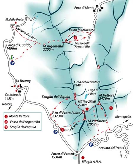 Scialpinismo negli Appennini, Monti Sibillini Gran Sasso - Scialpinismo negli Appennini: Monte Vettore, Monte Argentella, Cima del Redentore