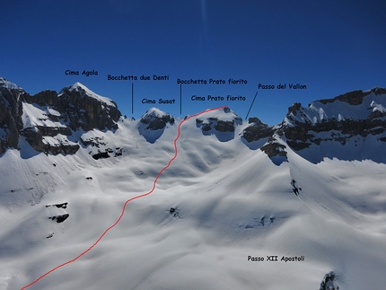 Sci alpinismo nelle Dolomiti di Brenta - Dolomiti di Brenta scialpinismo: il tracciato per Cima di Pratofiorito