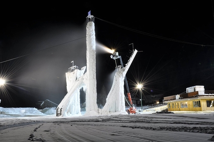 Corvara Rabenstein Dolomites - The artificial ice climbing tower at Rabenstein / Corvara in the Dolomites