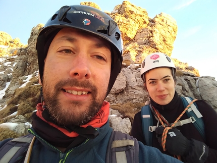 Grigna Meridionale, Yellin' At The Christmas Tree, Ivano Tarabini, Martina Rossi - Durante la prima salita Yellin' At The Christmas Tree, Grigna Meridionale (Ivano Tarabini, Martina Rossi, 23/12/2017)