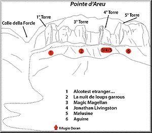 Arrampicare in Valle dell'Arve, Francia - Mappa delle vie Tours d'Areu, Valle dell'Arve, Francia