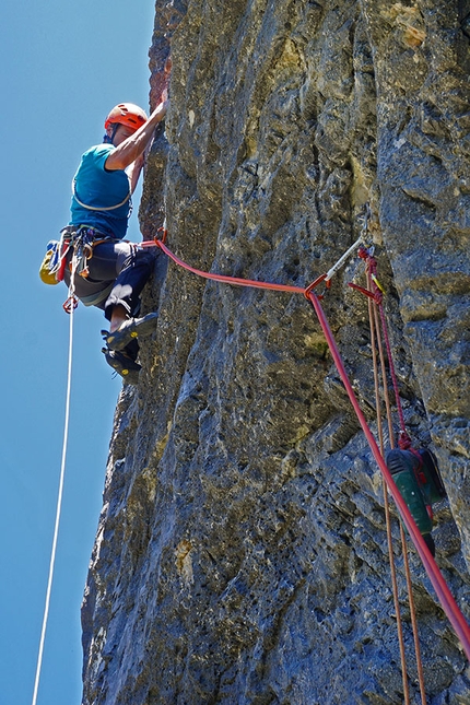 Cima Cee, Dolomiti del Brenta - Luca Giupponi in apertura del 3° tiro di Silverado