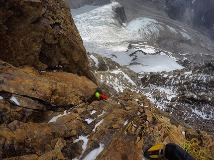 Patagonia, Cerro Adela Sur, Vlad Capusan, Zsolt Török - Zsolt Török establishing the variation to Filo Este up Cerro Adela Sur in Patagonia, January 2018