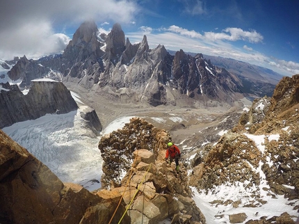 Patagonia, Cerro Adela Sur, Vlad Capusan, Zsolt Török - Zsolt Török establishing the variation to Filo Este up Cerro Adela Sur in Patagonia, January 2018