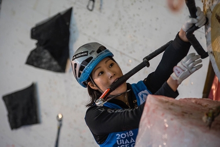 Ice Climbing World Cup 2018 - Han Na Rai Song wiining the first stage of the Ice Climbing World Cup 2018 at Saas Fee in Switzerland