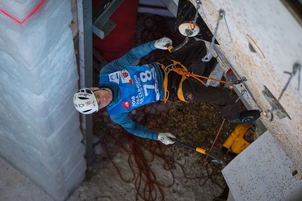 Ice Climbing World Cup 2018 - Alexey Dengin on his way to winning the first stage of the Ice Climbing World Cup 2018 at Saas Fee in Switzerland