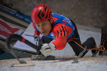 Ice Climbing World Cup 2018 - Maxim Tomilov taking part in the first stage of the Ice Climbing World Cup 2018 at Saas Fee in Switzerland