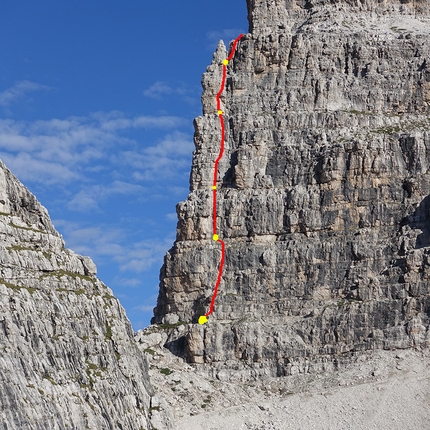 Dolomiti di Brenta, Franco Nicolini - Il tracciato di La Ruga della Madonnina, Brenta Alta, Dolomiti di Brenta