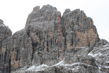 Dolomiti di Brenta, Franco Nicolini - Il tracciato di Trilly Black & White, Croz del Rifugio, Dolomiti di Brenta