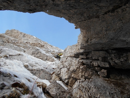 Cimon di Palantina, Alpago, Ritorno al Futuro - Sulla via Ritorno al Futuro, parete NE di Cimon di Palantina, Alpago