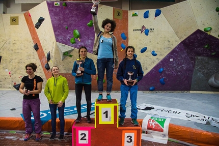 Coppa Italia Boulder 2018 - Coppa Italia Boulder 2018, prima tappa a Agrate Brianza, podio femminile: 2. Camilla Moroni 1. Giorgia Tesio 3. Martina Zanetti