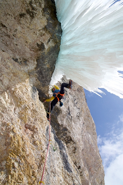 Val Lietres, Dolomiti, Once in a Lifetime - Florian Riegler durante la prima libera di Once in a Lifetime, Val de Lietres, Dolomiti, aperta insieme a Daniel Ladurner e Hannes Lemayr