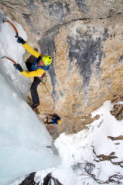 Val Lietres, Dolomiti, Once in a Lifetime - Durante la prima salita di Once in a Lifetime, Val de Lietres, Dolomiti (Daniel Ladurner, Hannes Lemayr, Florian Riegler)