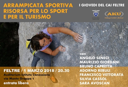 Arrampicata sportiva, risorsa per lo sport e per il turismo, domani a Feltre la serata