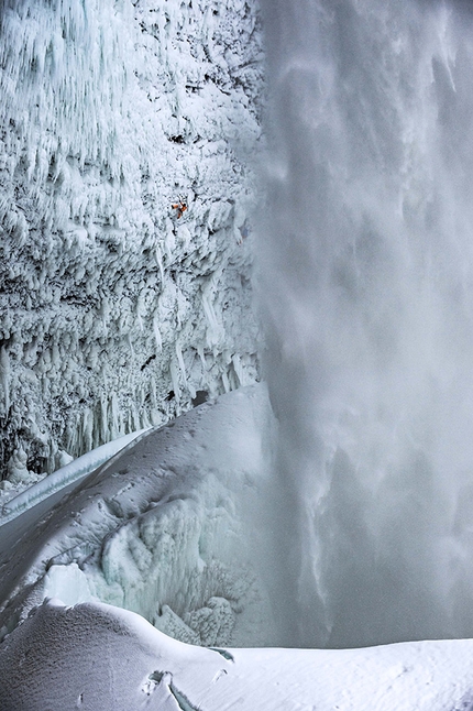 Dani Arnold, Helmcken Falls, Canada - Dani Arnold making the first ascent of Power Shrimps at Helmcken Falls, Canada