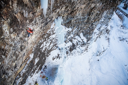 MFG, Rein in Taufers, Simon Gietl, Vittorio Messini  - Simon Gietl and Vittorio Messini making the first free ascent of MFG at Rein in Taufers