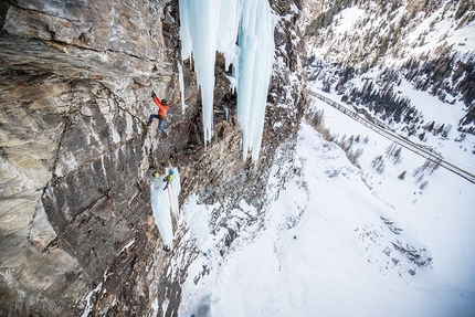 MFG, Rein in Taufers, Simon Gietl, Vittorio Messini  - Simon Gietl and Vittorio Messini making the first free ascent of MFG at Rein in Taufers